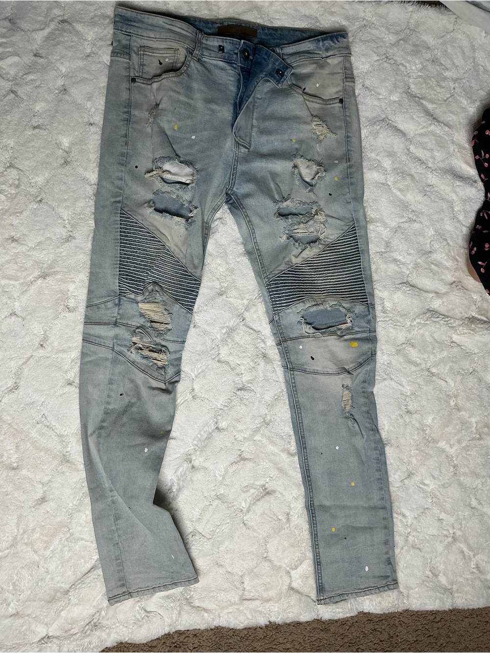 KDNK Light Grey Distressed Skinny Moto Jeans